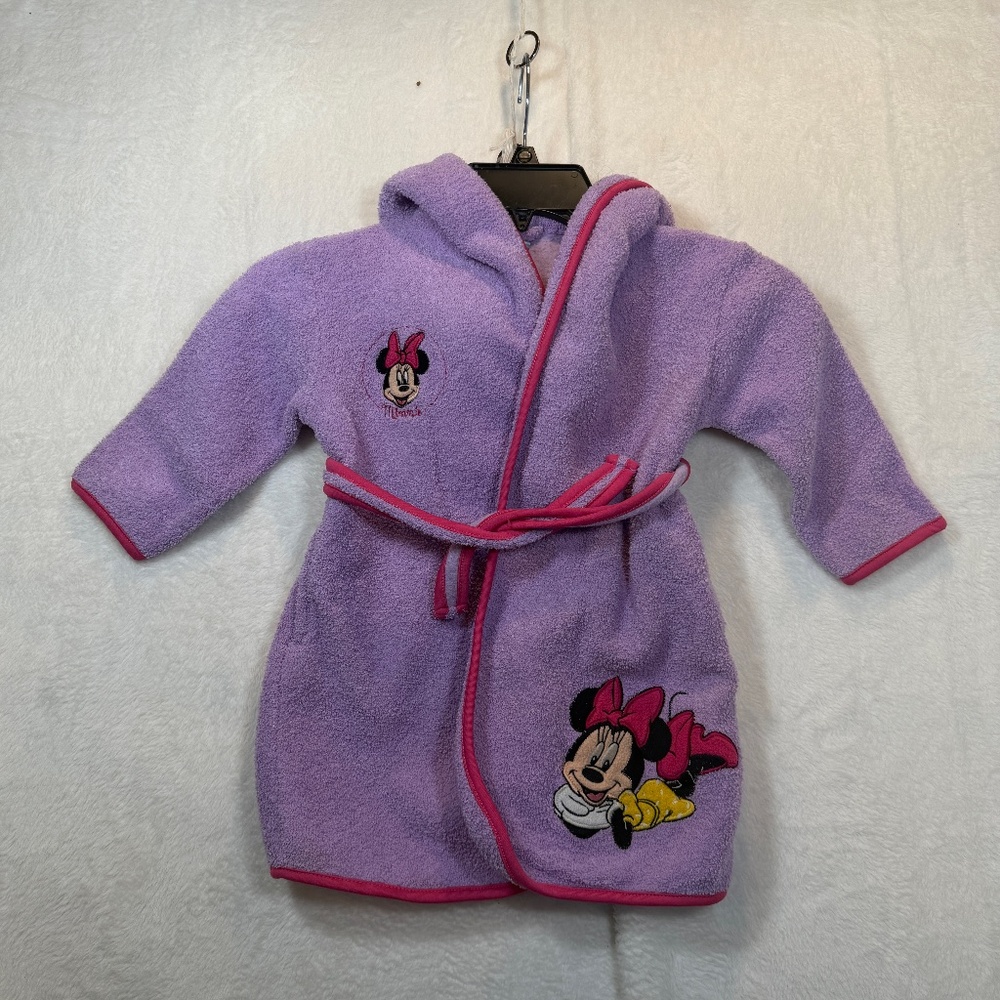 Disney Toddler Bathrobe Infant Size 24M Purple Terrycloth Minnie Mouse